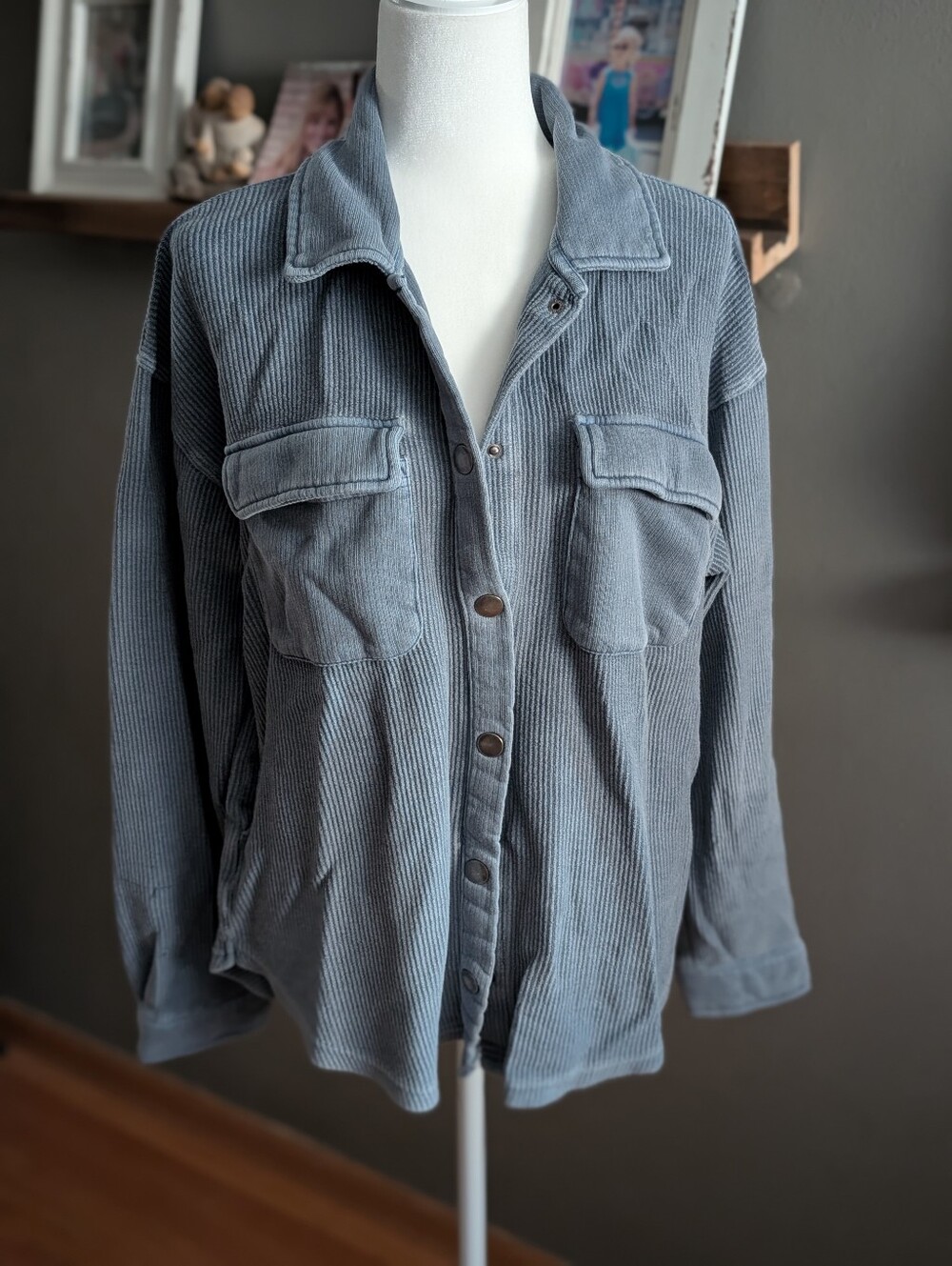 Granola Girl Blue Corduroy Shacket Oversized Cord Button Down Jacket Medium